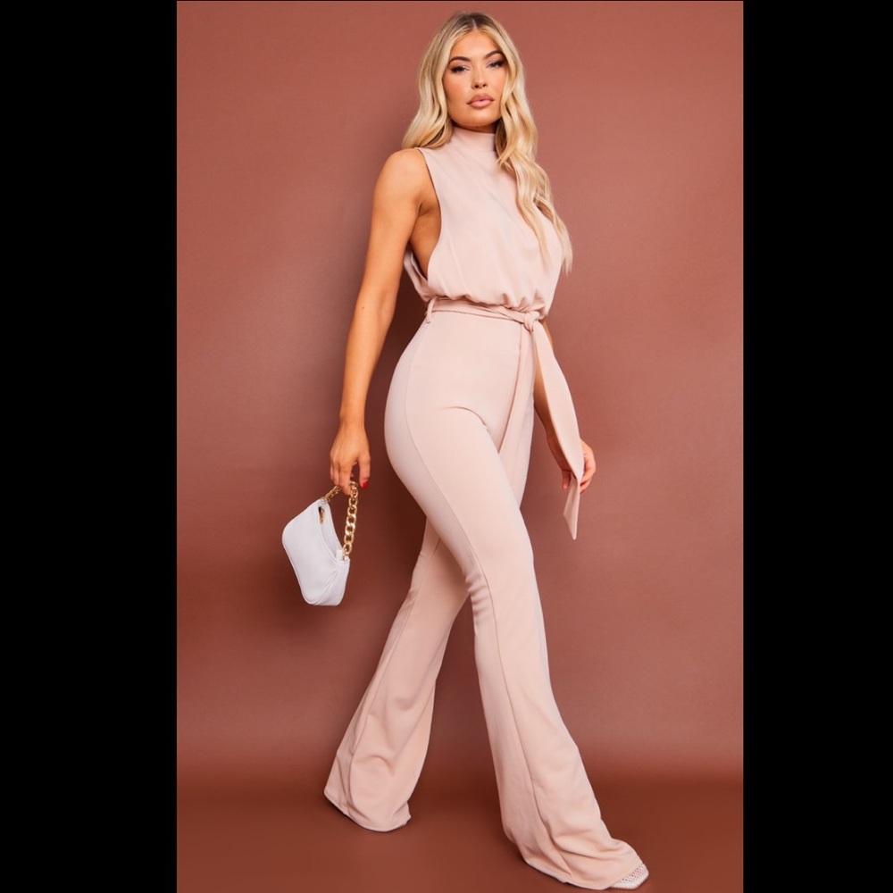 Stone High Neck Waist Jumpsuit